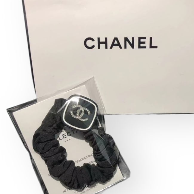 VIP/GWP Black Rhinestone Logo Hair Scrunchy