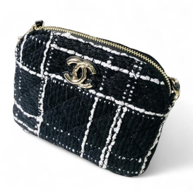 VIP/GWP Black & White Tweed Chain Clutch Bag with Box