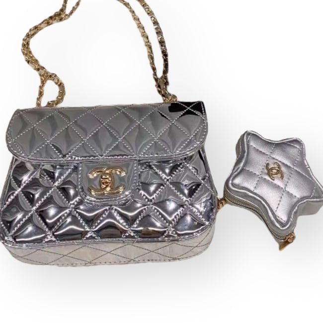 VIP/GWP Silver Quilted Mini Flap Bag with Box