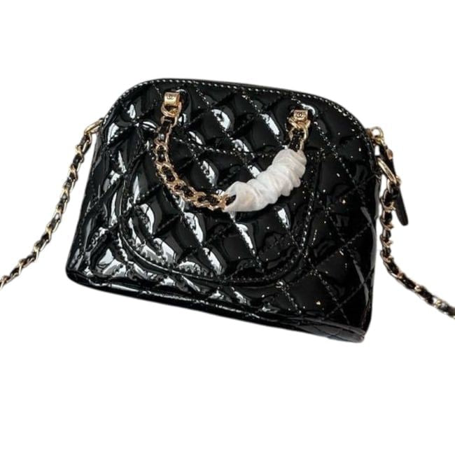 VIP/GWP Black Quilted Patent Shell Clutch with Box