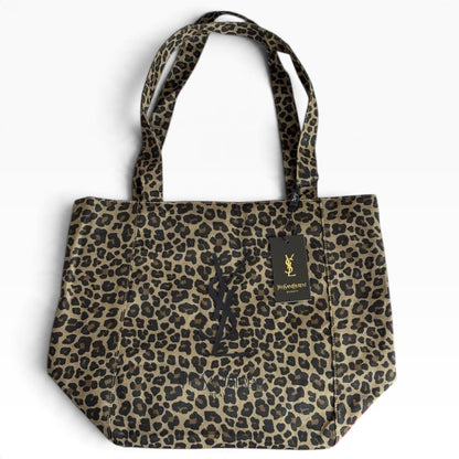 VIP/GWP Brown Black Leopard Print Canvas Shopper Tote - Image 1