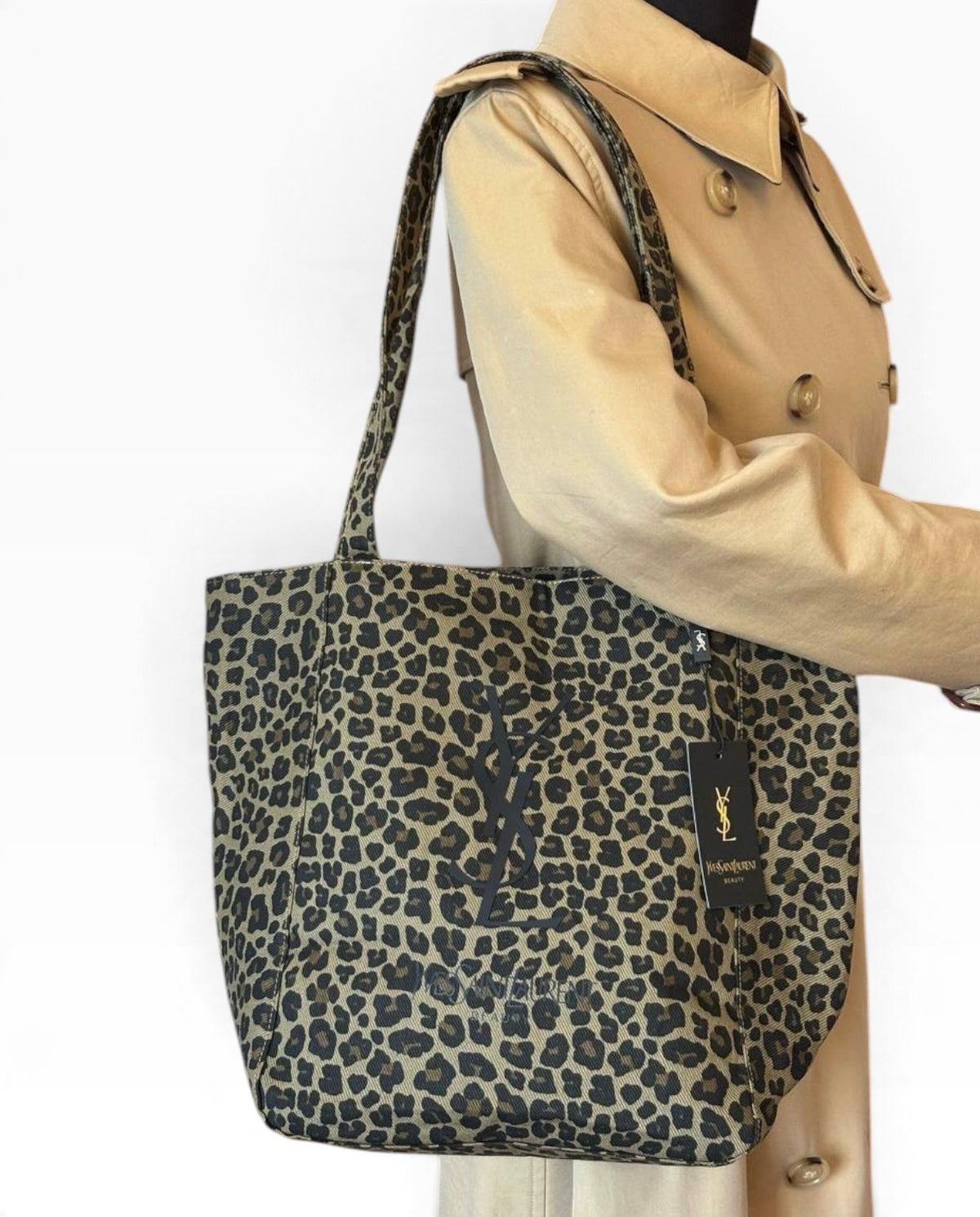 VIP/GWP Brown Black Leopard Print Canvas Shopper Tote - Image 2