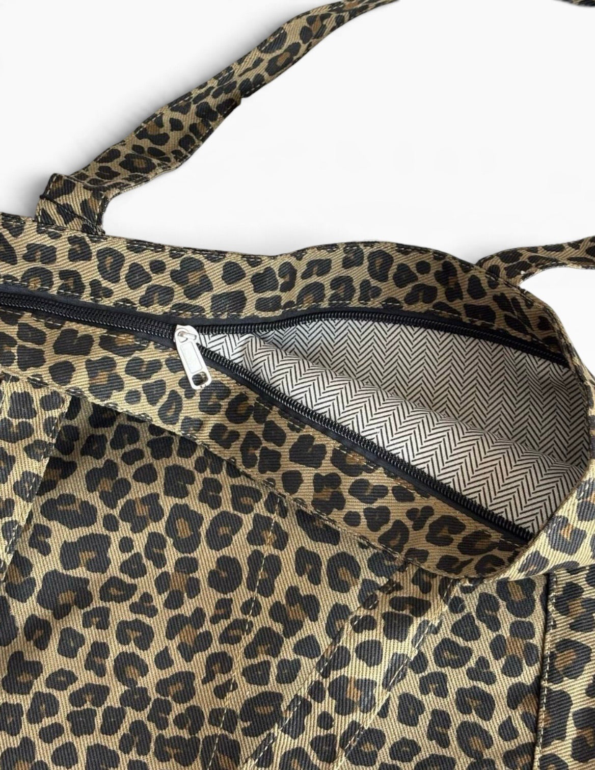 VIP/GWP Brown Black Leopard Print Canvas Shopper Tote - Image 4