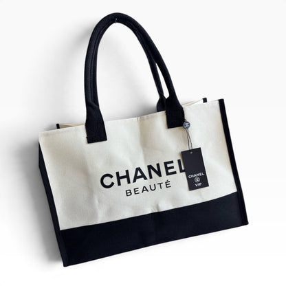 VIP/GWP Denim Blue Black White Colorblock Canvas Shopper Tote - Image 2