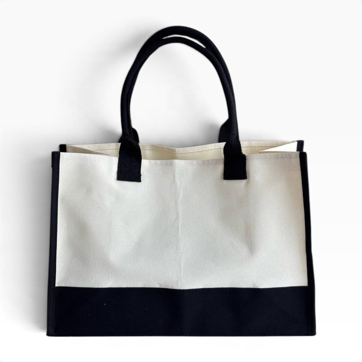 VIP/GWP Denim Blue Black White Colorblock Canvas Shopper Tote - Image 3