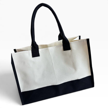 VIP/GWP Denim Blue Black White Colorblock Canvas Shopper Tote - Image 4