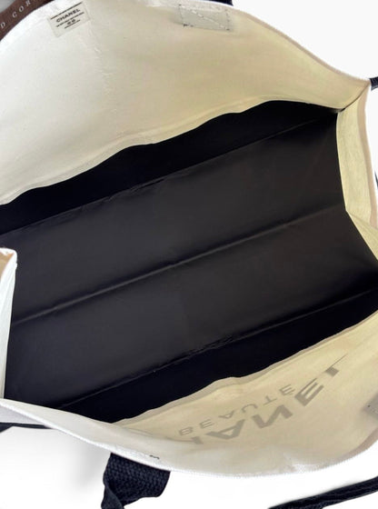 VIP/GWP Denim Blue Black White Colorblock Canvas Shopper Tote - Image 7