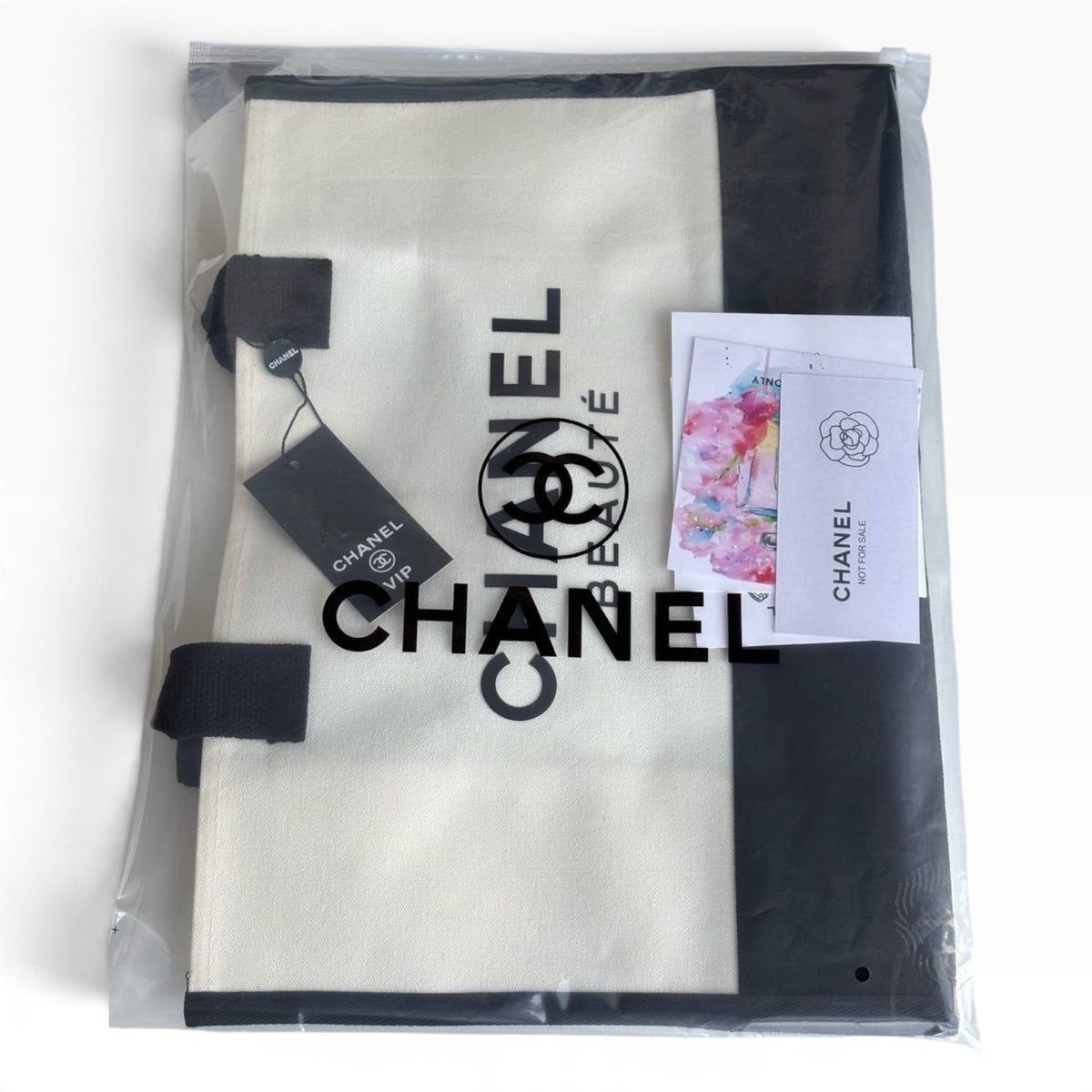 VIP/GWP Denim Blue Black White Colorblock Canvas Shopper Tote - Image 9