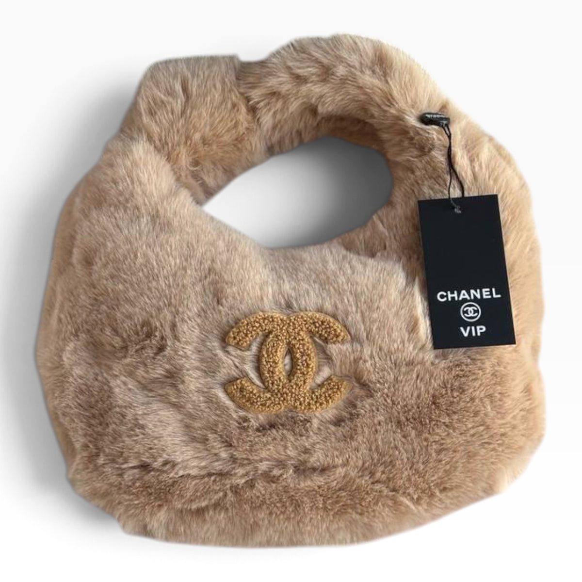 VIP/GWP Tan Beige Faux Fur CC Hobo Shoulder Bag - Image 1