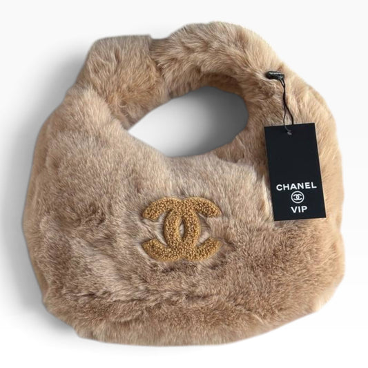 VIP/GWP Tan Beige Faux Fur CC Hobo Shoulder Bag - Image 1