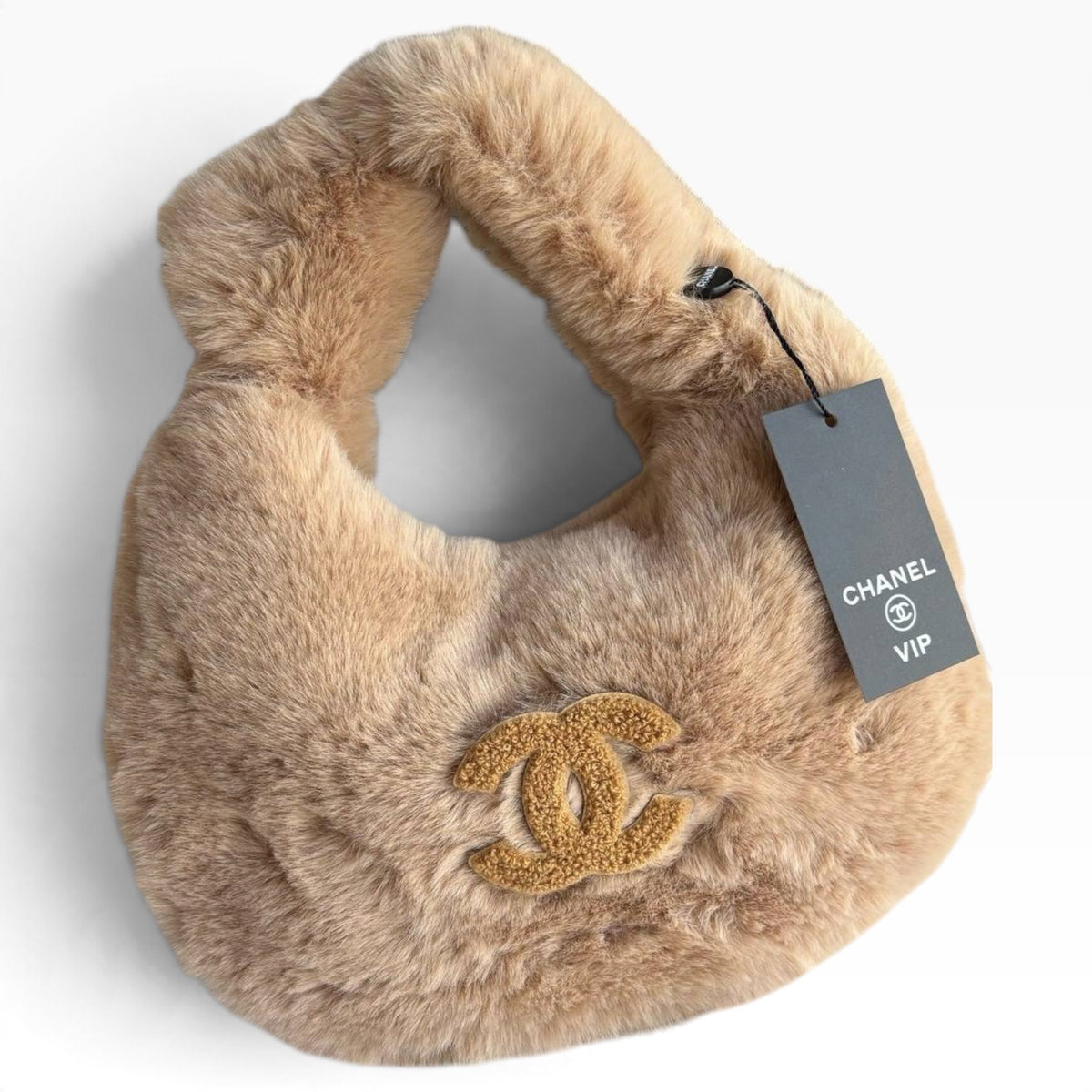 VIP/GWP Tan Beige Faux Fur CC Hobo Shoulder Bag - Image 2