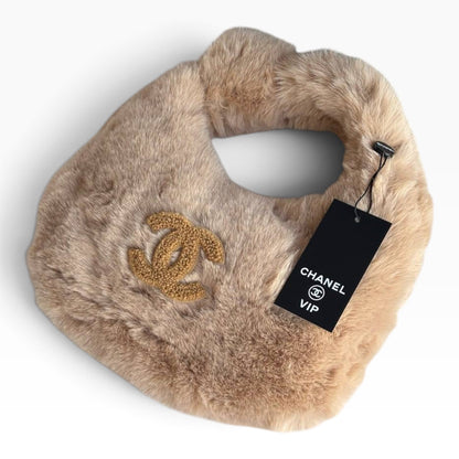 VIP/GWP Tan Beige Faux Fur CC Hobo Shoulder Bag - Image 5