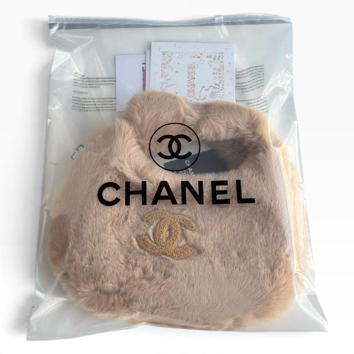 VIP/GWP Tan Beige Faux Fur CC Hobo Shoulder Bag - Image 9