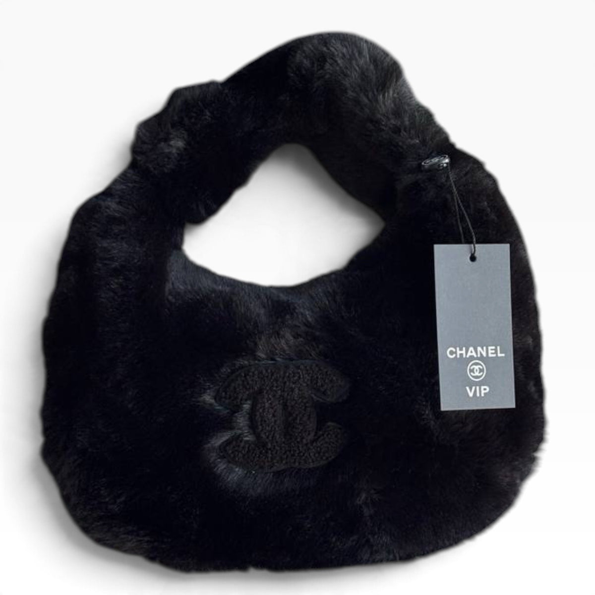 VIP/GWP Black Faux Fur Black CC Hobo Shoulder Bag - Image 1