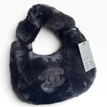VIP/GWP Black Faux Fur Black CC Hobo Shoulder Bag - Image 3