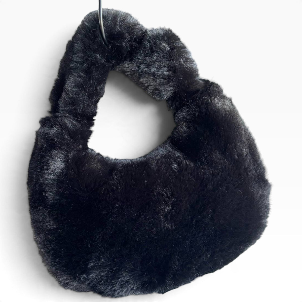 VIP/GWP Black Faux Fur Black CC Hobo Shoulder Bag - Image 4