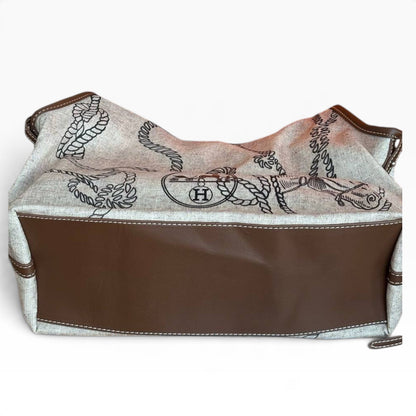 VIP/GWP Beige Rope Horse Print Canvas Shoulder Tote Bag - Image 6