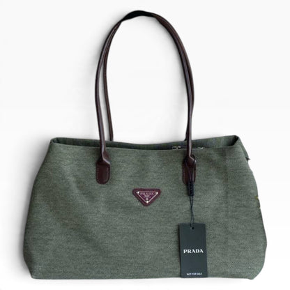 VIP/GWP Olive Green Canvas Brown Trim Large Shoulder Tote Bag - Image 1