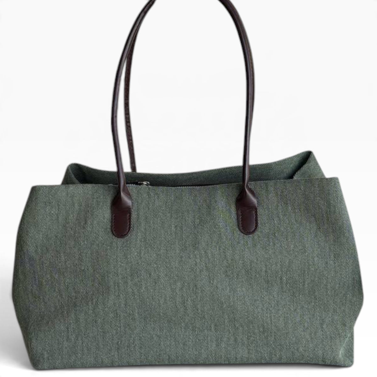 VIP/GWP Olive Green Canvas Brown Trim Large Shoulder Tote Bag - Image 2