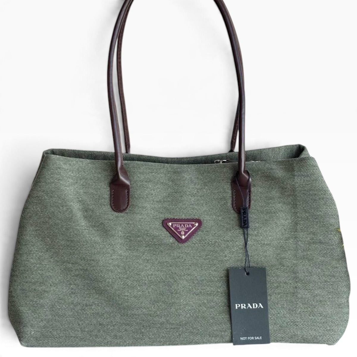 VIP/GWP Olive Green Canvas Brown Trim Large Shoulder Tote Bag - Image 3