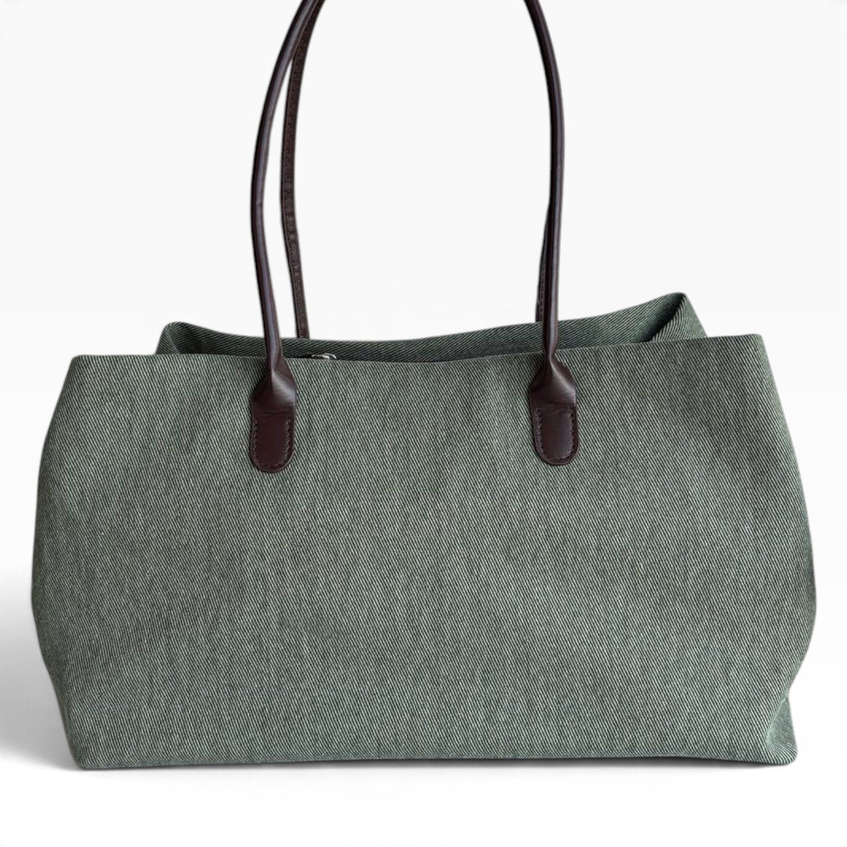 VIP/GWP Olive Green Canvas Brown Trim Large Shoulder Tote Bag - Image 4