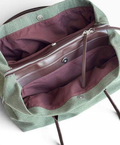 VIP/GWP Olive Green Canvas Brown Trim Large Shoulder Tote Bag - Image 7