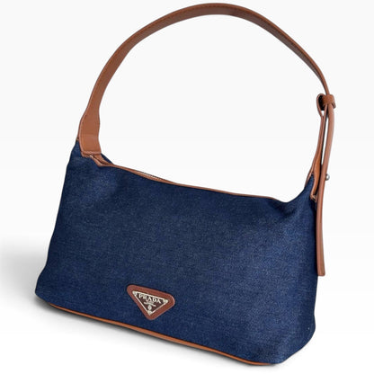 VIP/GWP Navy Blue Canvas Brown Trim Shoulder Bag - Image 3