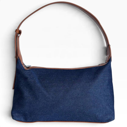 VIP/GWP Navy Blue Canvas Brown Trim Shoulder Bag - Image 4