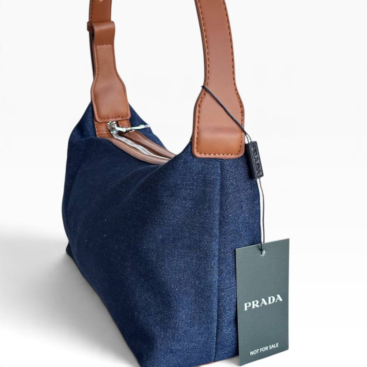 VIP/GWP Navy Blue Canvas Brown Trim Shoulder Bag - Image 5