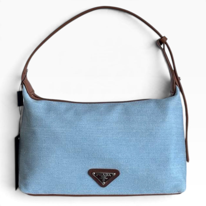 VIP/GWP Light Blue Canvas Brown Trim Shoulder Bag - Image 1
