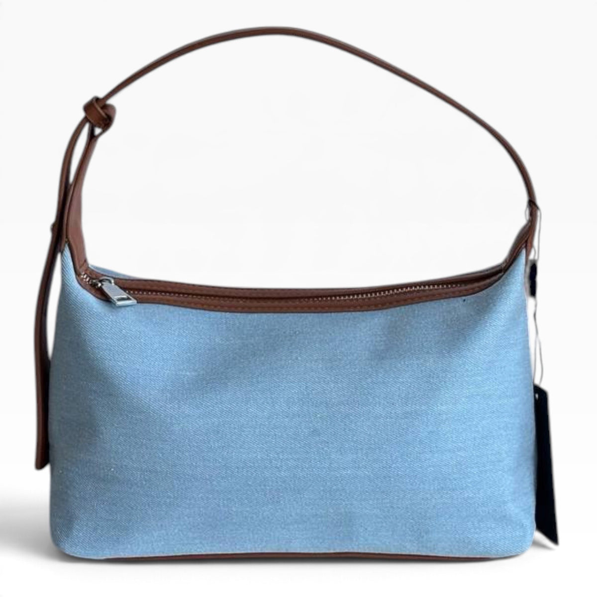 VIP/GWP Light Blue Canvas Brown Trim Shoulder Bag - Image 2