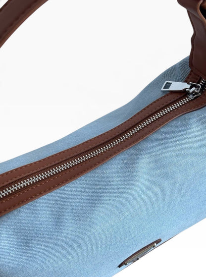 VIP/GWP Light Blue Canvas Brown Trim Shoulder Bag - Image 5