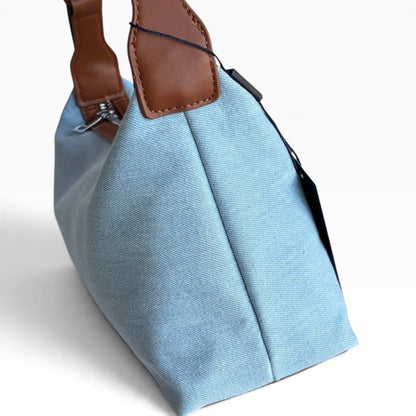 VIP/GWP Light Blue Canvas Brown Trim Shoulder Bag - Image 6