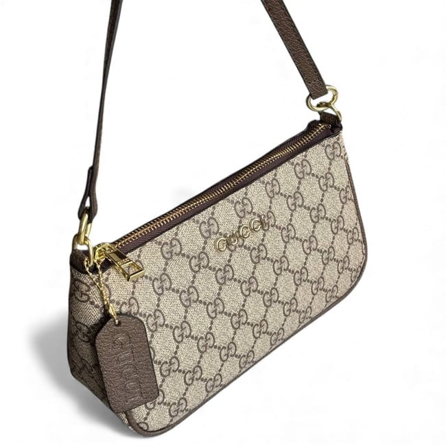 VIP/GWP Beige Brown GG Monogram Shoulder Bag - Image 4
