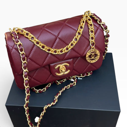 VIP/GWP Burgundy Quilted Medallion Mini Flap Bag with Box
