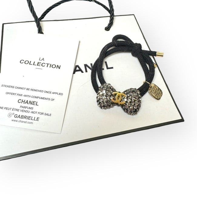 VIP/GWP Silver Rhinestone CC Bow Hair Tie
