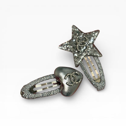 VIP/GWP Silver 2Pc Heart Hair Clips with Bag