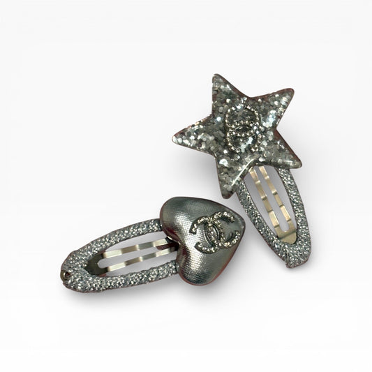 VIP/GWP Silver 2Pc Heart Hair Clips with Bag