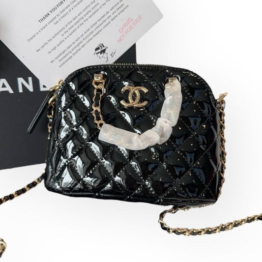 VIP/GWP Black Quilted Patent Shell Clutch with Box
