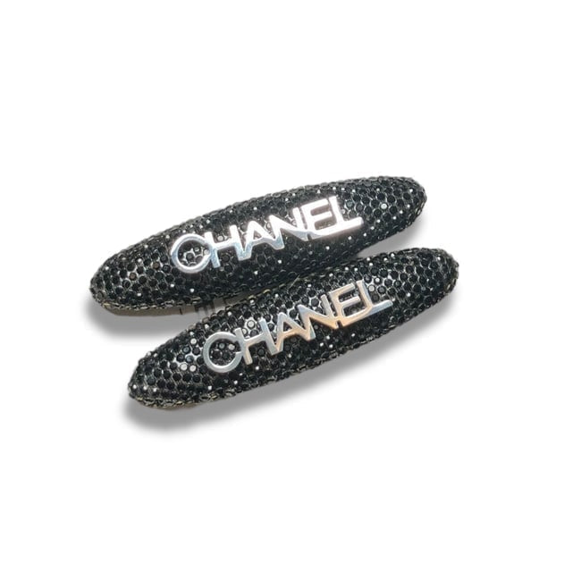 VIP/GWP Black 2Pc Rhinestone Long Oval Hair Clips with Gift Bag