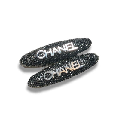 VIP/GWP Black 2Pc Rhinestone Long Oval Hair Clips with Gift Bag