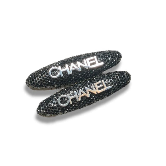 VIP/GWP Black 2Pc Rhinestone Long Oval Hair Clips with Gift Bag