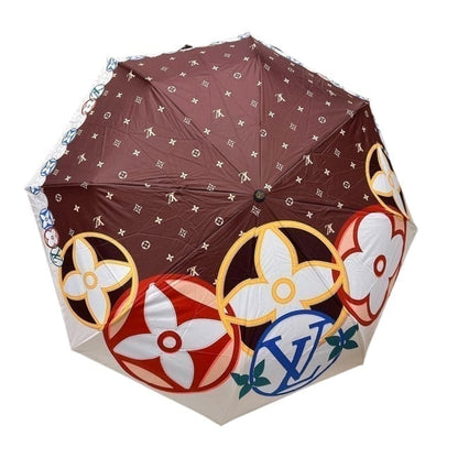 VIP/GWP White Monogram Multicolor Floral Auto-Fold Umbrella with Box