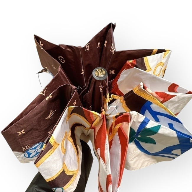 VIP/GWP White Monogram Multicolor Floral Auto-Fold Umbrella with Box