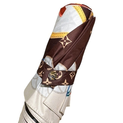 VIP/GWP White Monogram Multicolor Floral Auto-Fold Umbrella with Box