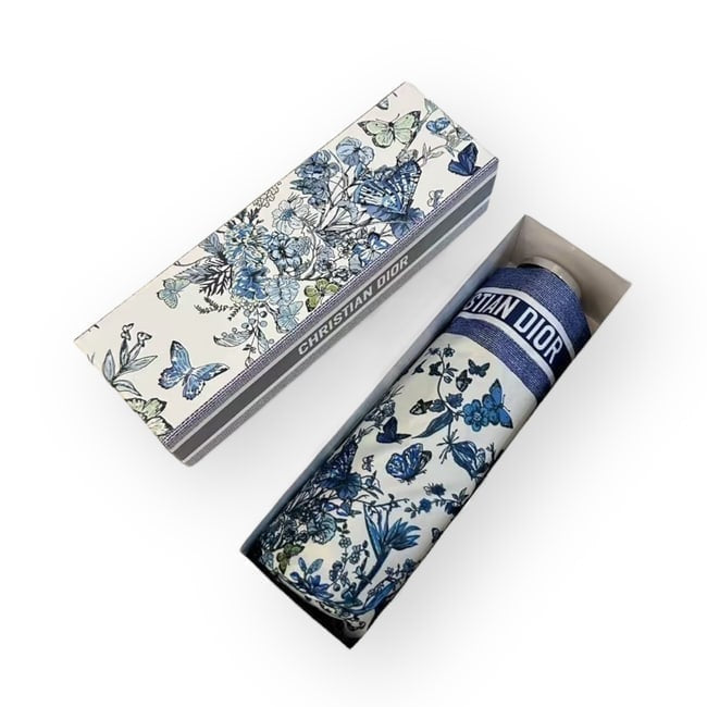 VIP/GWP White Blue Butterfly Umbrella with Sleeve & Box