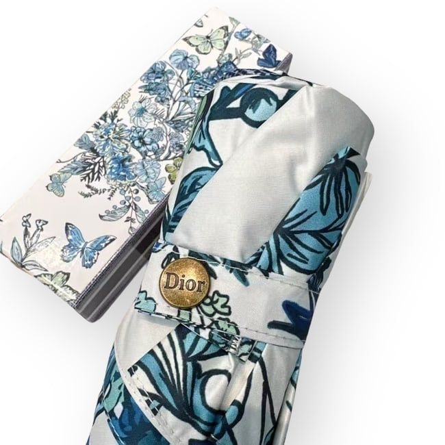 VIP/GWP White Blue Butterfly Umbrella with Sleeve & Box
