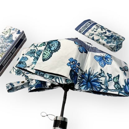 VIP/GWP White Blue Butterfly Umbrella with Sleeve & Box