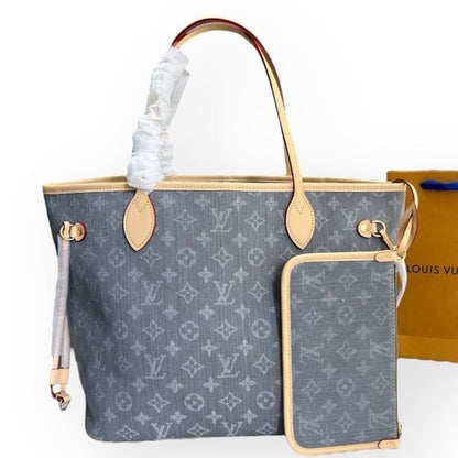 VIP/GWP Denim Mono Neverfull MM Tote/Pouch