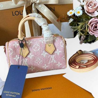 VIP/GWP Pink Nano Speedy Denim Mono Speedy Bag